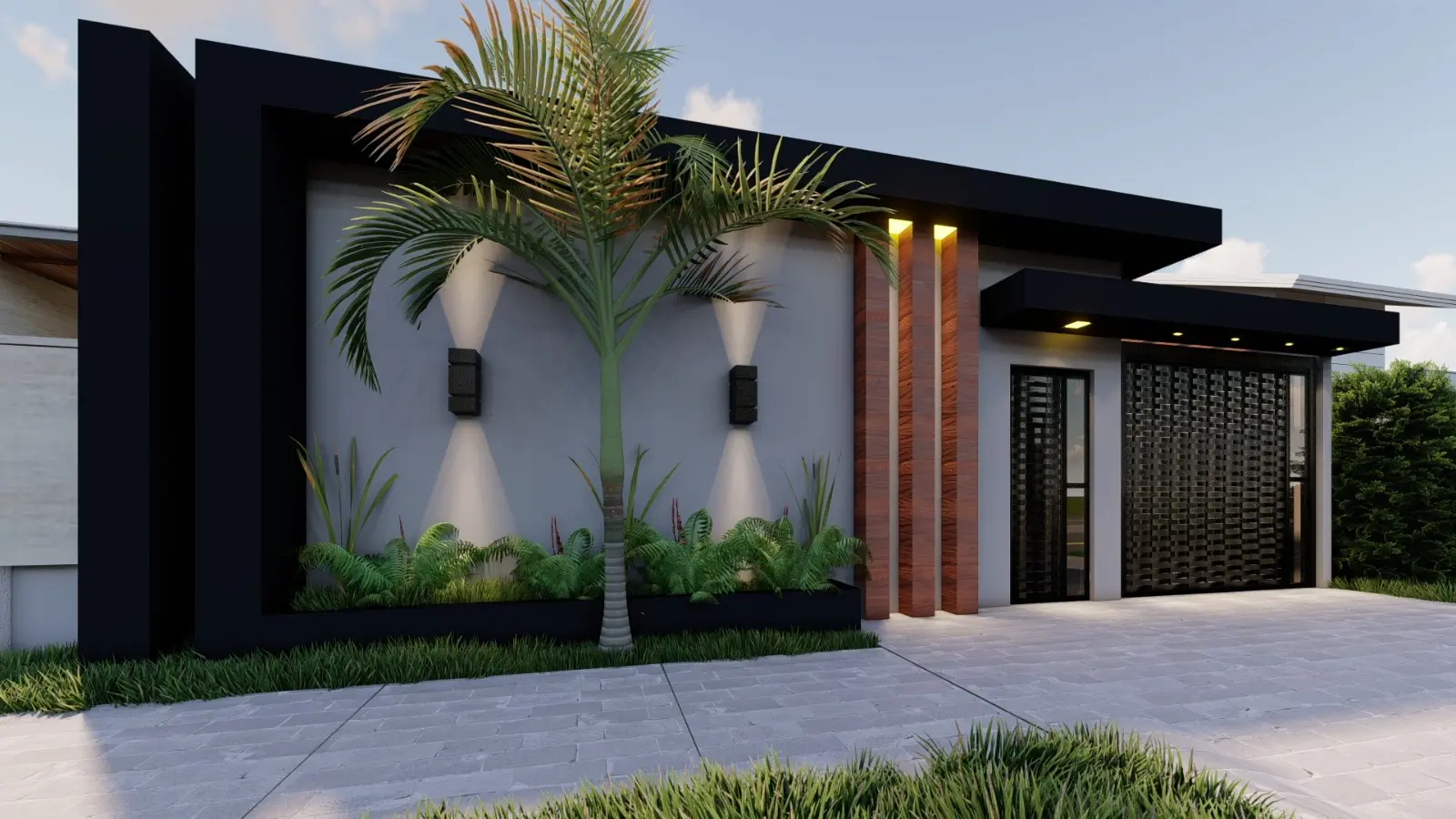 Projeto 3D de residência térrea assinado pela Faquini Engenharia